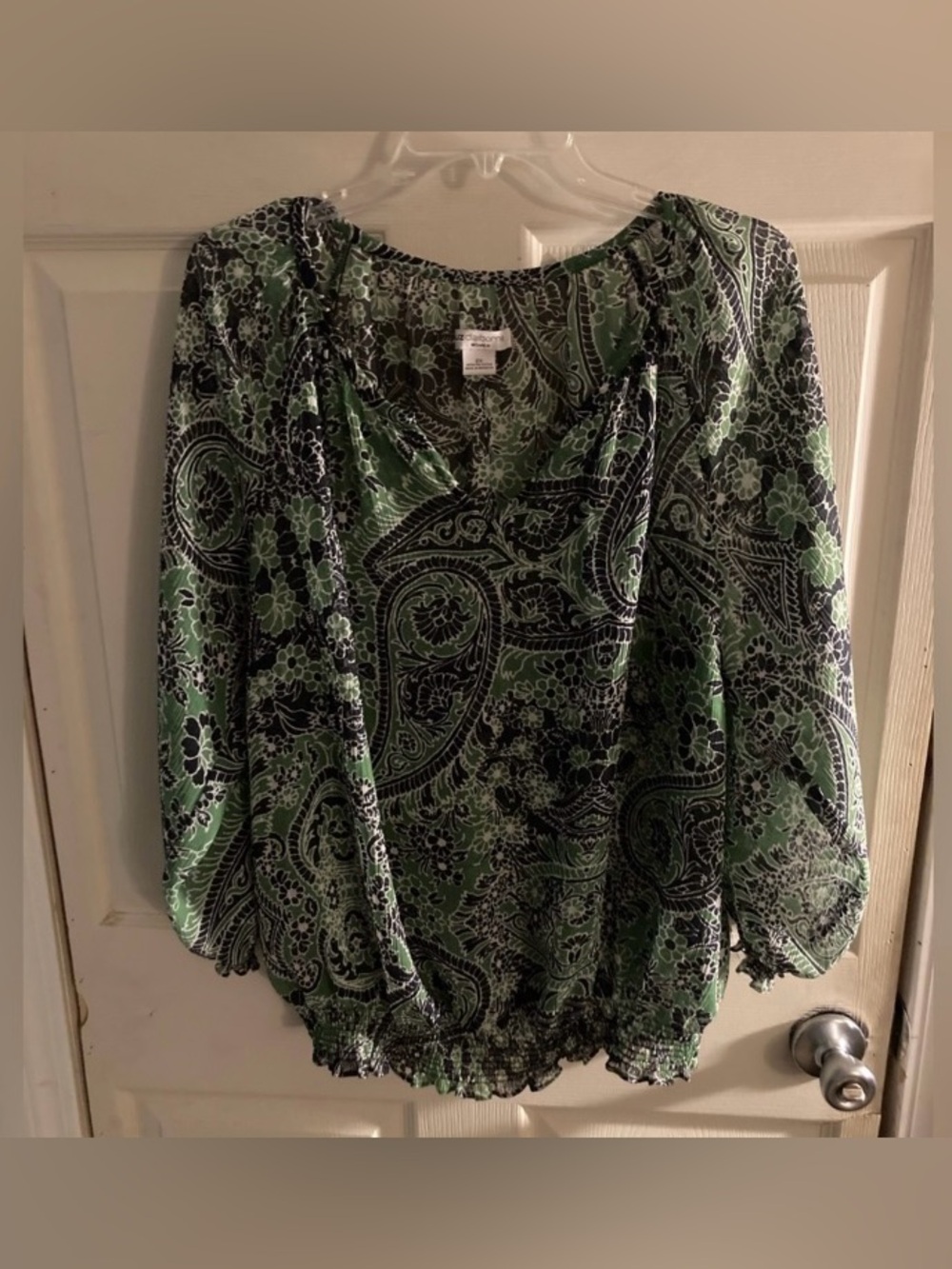 Liz Claiborne Green Paisley Long-Sleeve Boho Blouse Women’s Size 2X